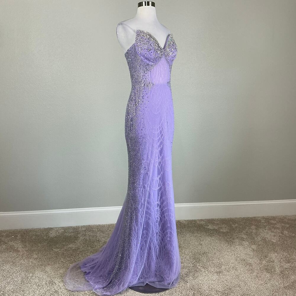 Jovani 5503 Beaded Lace Strapless Mermaid Evening Gown Lilac Purple Size 6 Dress - Picture 3 of 11